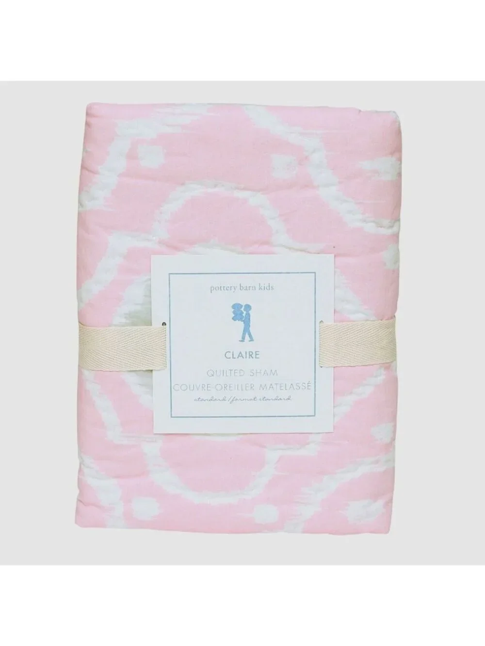 Pottery Barn Kids Quilted Pillow Sham Pink Claire Pattern Pillowcase NWT